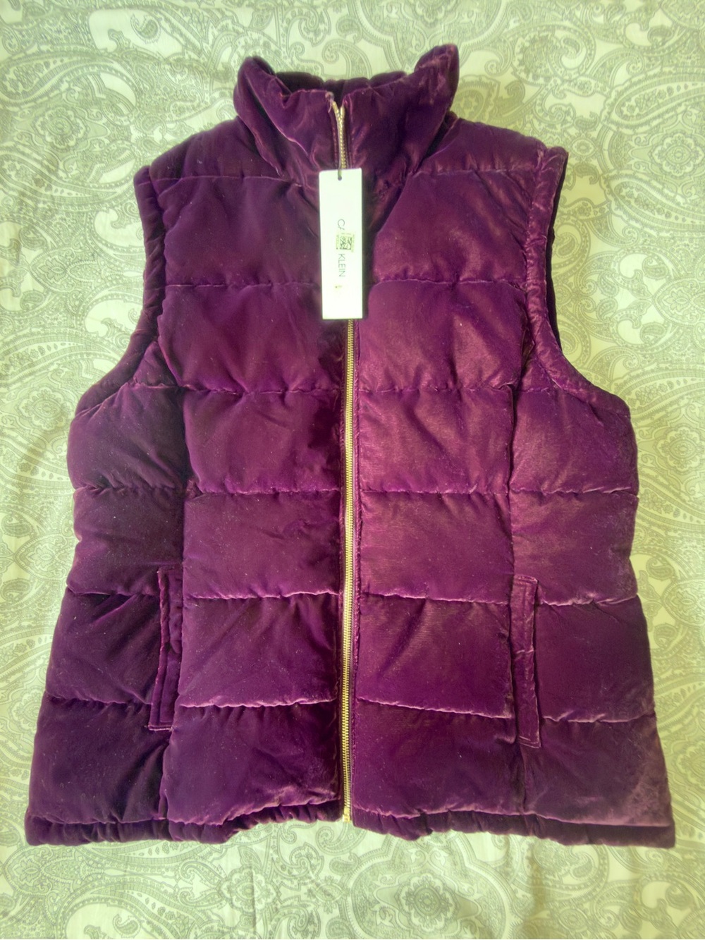 Calvin Klein Women's Quilted Purple Velvet Puffer Vest Sz XL